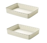 2 Cream A4 Paper Tray Curver Basket Plastic Rattan Desk Organise Filing Box