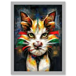 Cute Ginger Street Cat With Big Eyes Artwork Framed Wall Art Print A4