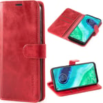 Mulbess Vintage Motorola Moto G8 Case, Motorola Moto G8 Phone Case, Flip Leather Wallet Phone Cover for Motorola Moto G8, Wine Red