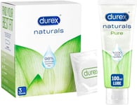 Durex Naturals Condoms, Pack of 3 with  Naturals Pure Lubricant, 100ml