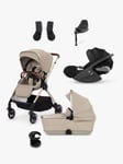 Silver Cross Dune Pushchair, Carrycot & Accessories with Cybex Cloud T i-Size Car Seat and Base T Bundle, Stone/ Black