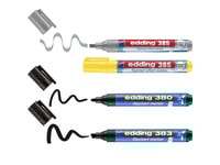 Edding 385 Flipchart, 4 Styck, Svart, Silver, Gul, Brush/Bullet Tip, Plast, Rund, 1 Mm