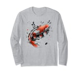 lucky koi fish black flower Japanese carp goldfish Asian art Long Sleeve T-Shirt
