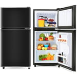 Dans Les Nuages - Réfrigérateur 60L, avec 2 porte, compartiment congélateur, éclairage led, poignée de porte en métal, style moderne - noir - noir