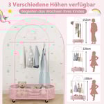 Barnklädställ höjdjusterbar från 130cm/150cm/182cm klädstativ på hjul rosa