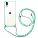 BESTCASESKIN Cell Phone Lanyard Case Compatible with Apple iPhone XR Cover Neckstrap Cord rope Shell Crossbody Transparent Bumper, Green