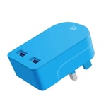 Foldable 3 Pin UK Plug 3100mAh 2 USB Ports Multi Devices Charger Plug Travel Charger Compatible For Apple Samsung Galaxy Tab HTC Windows Phone Tablet Nokia Motorola Sony Kindle One Plus etc (Baby Blue)