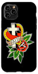 Coque pour iPhone 11 Pro Rose x Crucifix x Christian Cross x Faith Tatouage traditionnel
