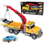 Kids Big Tow Trucks Toy Construction Crane Yellow Truck Hook and Car Sound Set
