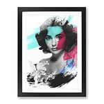 Elizabeth Taylor No.1 V2 Modern Framed Wall Art Print, Ready to Hang Picture for Living Room Bedroom Home Office Décor, Black A4 (34 x 25 cm)