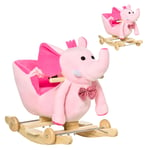 HOMCOM 2-in-1 Baby Rocking Horse Ride On Elephant W/ Wheels Music, Pink