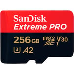 SanDisk Extreme Pro microSDXC A2 V30 256GB 200MB/s -muistikortti + SD-adapteri