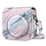 FINTIE Protective Case for Fujifilm Instax Mini 8 Mini 8+ Mini 9 Instant Camera - Premium Vegan Leather Bag Cover with Removable Strap, Marble Pink
