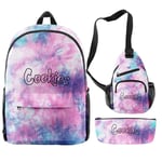 YANGPP Cookie 3D Digital Color Printing Backpack Set Sac À Dos Messenger Bag Pen Case-38 Styles, Taille Unique