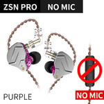 KZ ZSN PRO Écouteurs intra-auriculaires 1BA 1DD Hybrid Drive HIFI Sport Casque antibruit ZES ZEXPRO EDC EDS DQ6S-Violet sans micro