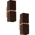 2 PACK Wall Light Colour Copper Coloured Steel Brown Square Shade GU10 2x3.3W
