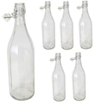 6X Glass Water Bottles 0.5 Litre 500ml Traditional Swing Top for Juice, Wine, Whisky, Oil and Vinegar
