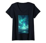 Womens Sky Aurora borealis North lights V-Neck T-Shirt