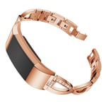 Fitbit Charge 2 X-shape rhinestone alloy watch band - Rose Gold