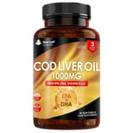 Cod Liver Oil Capsules 1000mg - 90 High Strength Softgels with Omega 3, EPA DHA