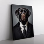 Labrador Retriever in a Suit Painting Canvas Print for Living Room Bedroom Home Office Décor, Wall Art Picture Ready to Hang, 76x50 cm (30x20 Inch)