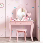 Coiffeuse pour Enfant avec Miroir, Inclus de Table de Maquillage et deTabouret, Dessus Amovible, Contemporain, 70 x 34 x 105 cm (Rose) - Costway