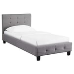IDIMEX Lit Simple pour Adulte ou Enfant Reve Couchage 90 x 190 cm avec sommier 1 Place / 1 Personne, tête et Pied de lit capitonnés, revêtement en Tissu Gris