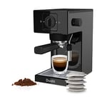 Dualit Espresso Coffee Machine | 1.4L Capacity | Black | Manual Dosing Coffee Maker| Filter Holder, Frother & Water Softener Bag Included | 84470