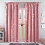 Dreamscene Pink Blackout Curtains, Bedroom Curtains Pencil Pleat Living Room Insulated Thermal Blackout Curtains, Galaxy Moon Panel Star Curtains, 90”x90”