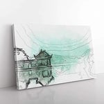 Big Box Art Reflections of Lake Lushan in China in Abstract Canvas Wall Art Print Ready to Hang Picture, 76 x 50 cm (30 x 20 Inch), White, Greige, Greige, Grey, Olive, Green