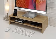 Ttap Oak Wood Two Shelf Laptop Stand/TV Desk Stand/PC Monitor Riser/Desk Organiser with Smart Phone Holder / 54cm L x 24.5cm D x 14.4cm H