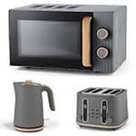 Kettle Toaster and Microwave Set Grey Wood Textured Scandi