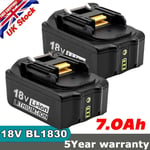 2X For Makita 18V Battery 7.0Ah BL1830 BL1850 BL1860 for LXT Cordless Tools LED