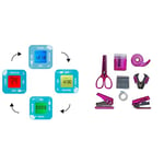 Tinc Kids Digital Alarm, Temperature, Date & Timer Rotate Flip Clock, Blue, Small & MSSET2PK Mini Stationery Set - Pink