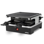 Wëasy Appareil à Raclette & Grill 4 Personnes LUGA40, Multifonctions, 4 Poëlons avec Revêtement Antiadhésif, Compatible Lave-Vaisselle, Noir, 600W