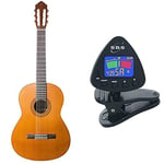 Yamaha C40II Full Size Classical Guitar with 6 Nylon Strings Thin gloss finish Natural & ENO 20537 Clip on Guitar Tuner Clip on Ukulele Tuner Bass Tuner Violin Tuner Chromatic Tuner with Battery