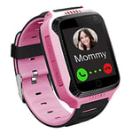 PTHTECHUS kids Smart Watch Phone Waterproof GPS Tracker, Touchscreen Kids Smart Phone Watch with Camera Pedometer SOS Compatible for Android and iOS, Boys Girls Anti-Lost Children's Gift, Pink