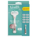 Gillette Venus Deluxe Smooth Sensitive Women's Razor + 8 Razor Refills RoseGold