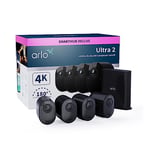 Arlo Ultra 2 4K + Batterie supplémentair + SmartHub, Caméra de Surveillance WiFi Extérieure sans Fil, Autonomie de 6 Mois, Vision Nocturne en Couleur, Essai Secure Inclus, 4 Caméras Noir