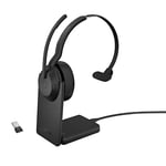 Jabra Evolve2 55 Mono Wireless Headset with Charging Stand, Jabra Air Comfort Technology, Noise-cancelling Mics, and ANC - Works with UC Platforms such as Zoom and Google Meet - Black