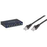 Netgear GS108GE Switch Métal 8 Ports Gigabit Non Manageables ProSAFE, Garantie à Vie & Amazon Basics Câble réseau Ethernet RJ45 catégorie 6-1,5 m - 5 câbles