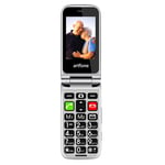 Artfone SIM-Free Flip Mobile Phone, Big Button Unlocked Mobile Phone with SOS Emergency Button - Black Color
