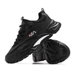 Men Trainers Platform Round Toe Casual Low Top Mesh Sneakers Male Breathable Anti Slip Lace up Jogging Running Shoes Black