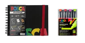 Posca - A5 BlackBook & PC8K - Broad Tip Pen - Neon colors 4 pc