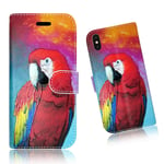 Mobile Gear FOR APPLE IPHONE XR, XS MAX FUNKY RED PARROT COLORFUL BEAUTIFUL WALLET BOOK CARD CASH DEBIT CREDIT SLOT CASE COVER (IPHONE XR)