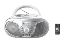 Roxel RCD-S70BT Portable Boombox CD Player with Bluetooth, Remote Control, FM Radio, USB MP3 Playback, 3.5mm AUX Input, Headphone Jack, LED Display (Silver)