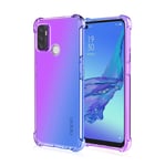 FANFO® Case for Oppo A53s/A53/A32/A33 2020, Gradient Color Transparent Ultra Slim Anti Smudge Silicone Soft Shockproof TPU Reinforced Corners Protection Phone Cover, Purple/Blue