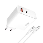 Chargeur Secteur 2 Ports USB + USB-C Puissance 65W avec Câble LinQ blanc