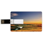 64G USB Flash Drives Credit Card Shape Tuscan Decor Memory Stick Bank Card Style Magical Photo of Mediterranean Rural in the Valley with a Small Lake Europe Nature,Blue Yellow Green Waterproof Pen Thu