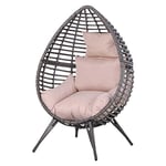 Outsunny Outdoor Egg Chair, PE Rattan Teardrop Chair with Full-body Soft Padded Cushion, Grey